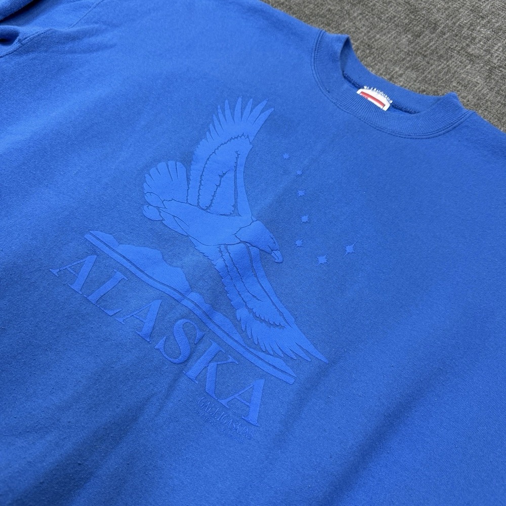 Vintage Alaska Sweatshirt Eagle Tone On Tone Crewneck Blue XL Hanes USA‎